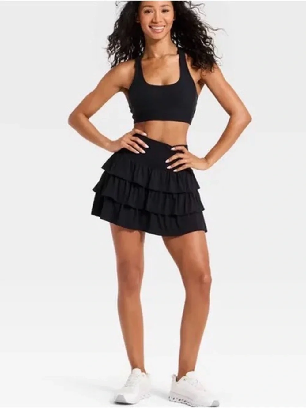 JoyLab Black Tiered Ruffle Active Tennis Skort with Built-In Shorts XL